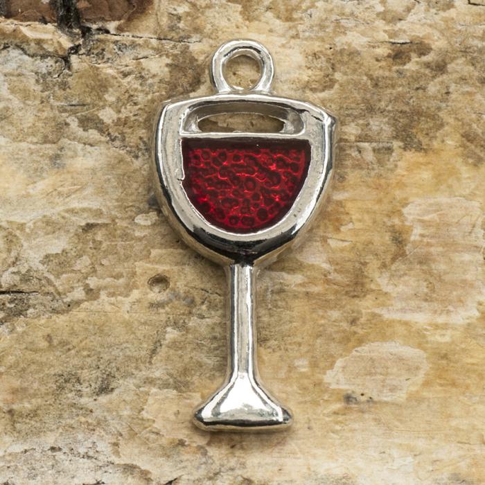 Berlock Rödvinsglas 9x20 mm, Röd/Silverfärg (st)