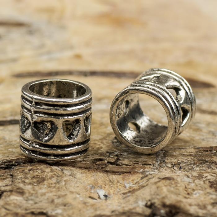 Ormlänkspärla Cylinder med hjärta 7x7 mm, Antiksilver (5st)