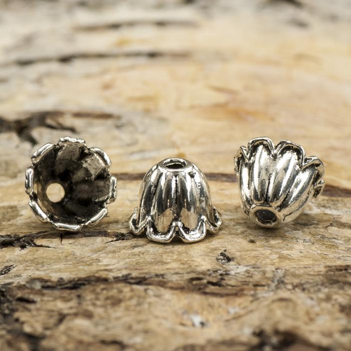 Pärlhållare Blomklocka 5x7 mm, Antiksilver (20st)