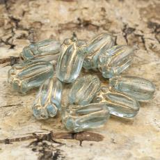 Glaspärla Kattass 8x11 mm, Blå/Guldfärg (10st)