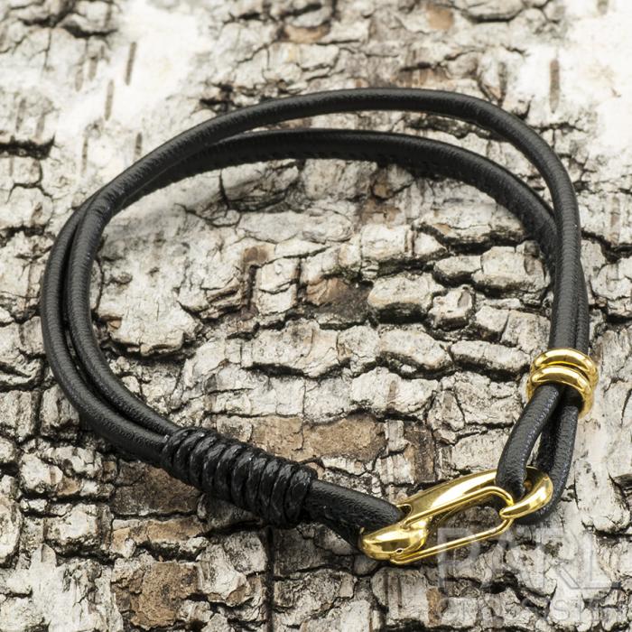 Armband läderimitation 19,5 cm, Svart/Guldfärg (st)