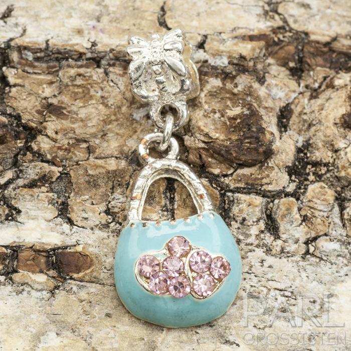 Ormlänkspärla/berlock Väska 31x13 mm, Turkos/Silverfärg (st)
