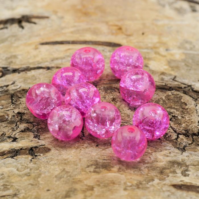 Krackelerad glaspärla rund 8 mm, Rosa (20st)