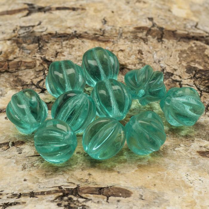 Glaspärla Melon 10,5x10 mm, Havsgrön (10st)