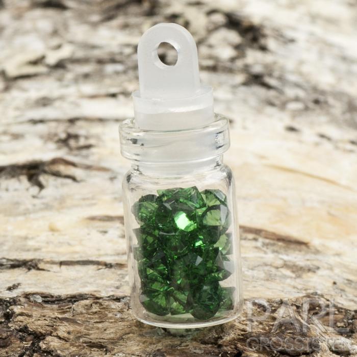 Glasflaska med strasstenar 25x10 mm, Grön (st)