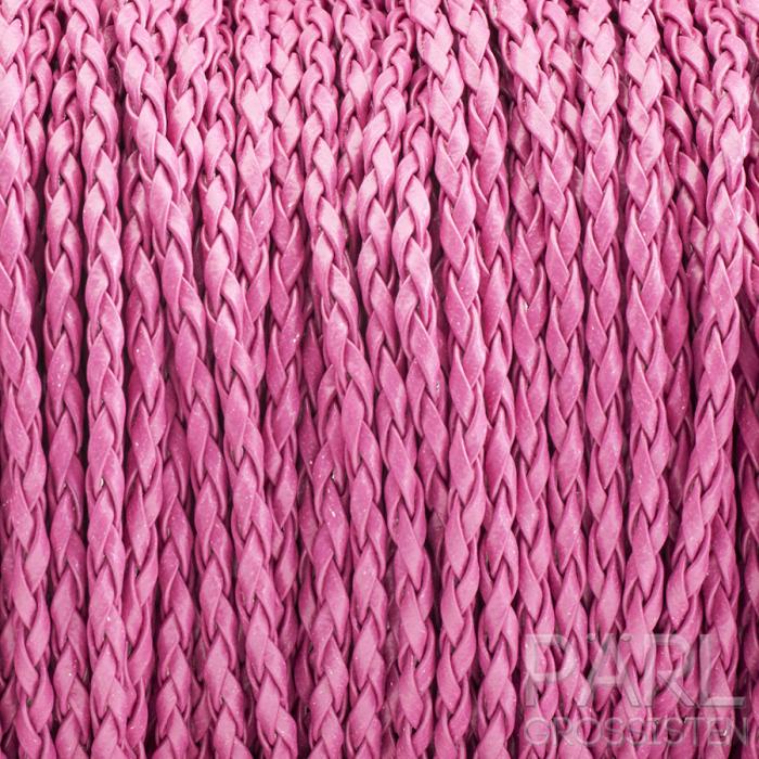 Flätad läderimitation 3 mm, Rosa (meter)