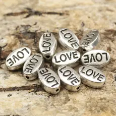 Mellandel Love 10x6 mm, Platinafärg (10st)