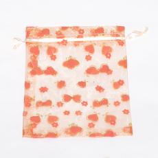 Tygpåse organza 15x20 cm, Laxrosa med guldhjärtan (st)