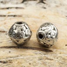 Metallpärla med dekor 9 mm, Antiksilver (5st)