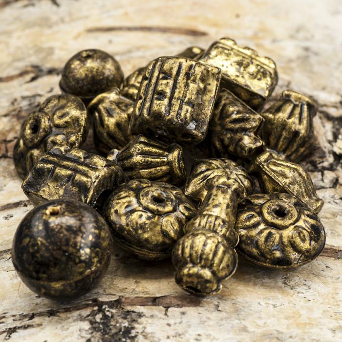 Metallpärlor mix 6-19 mm, Antikguld (50g)