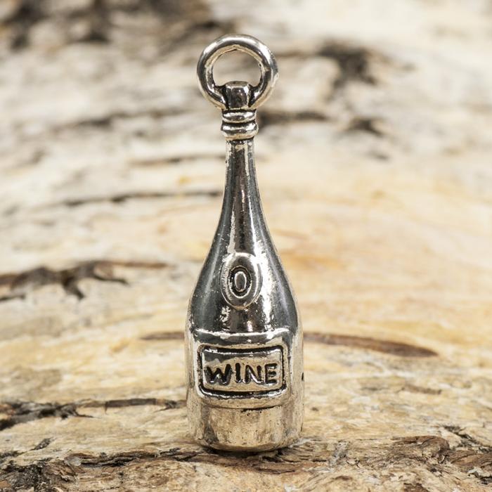 Berlock Vinflaska 8x28 mm, Antiksilver (st)
