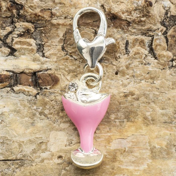 Berlock Drink 9x18 mm, Rosa/Silverfärg (st)