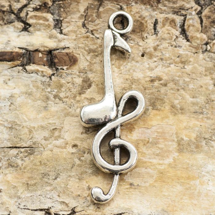 Berlock G-klav & åttondel 11x32 mm, Antiksilver (5st)
