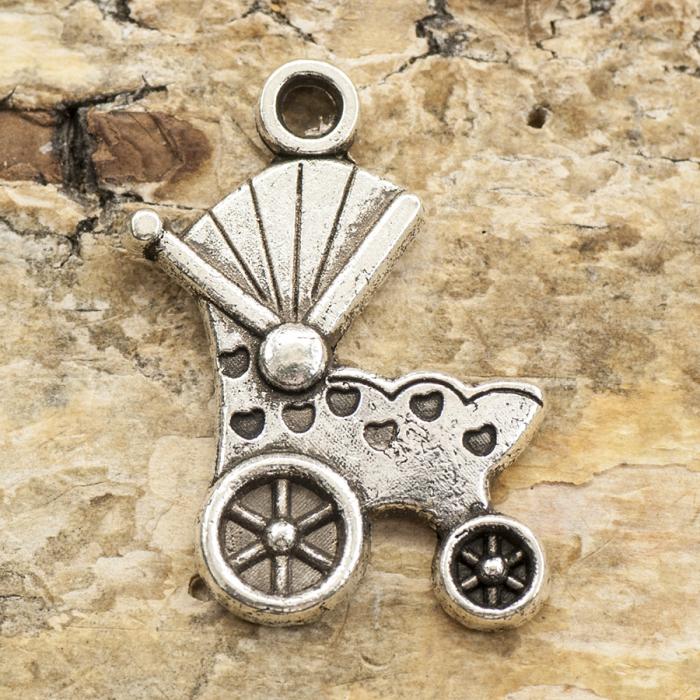 Berlock Barnvagn 14x19 mm, Antiksilver (5st)