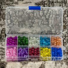 Box med krackelerade glaspärlor 6 mm, Färgmix (st)