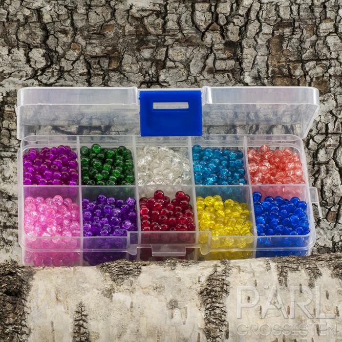 Box med krackelerade glaspärlor 4 mm, Färgmix(st)