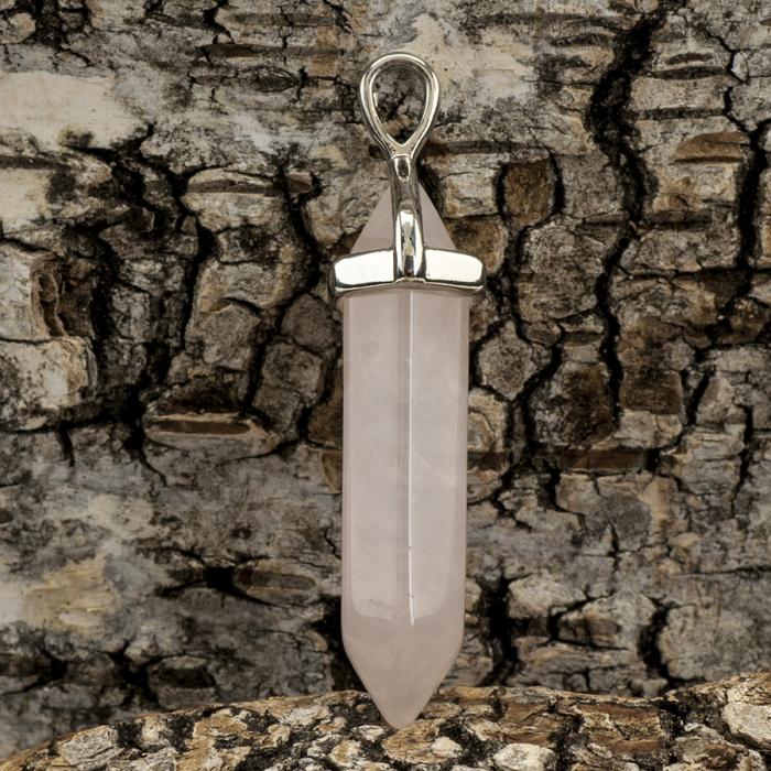 Hänge Bullet rosenkvarts 38-43x12 mm, Rosa/Platinafärg (st)