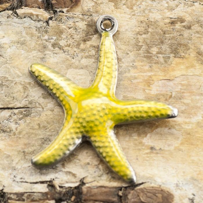 Berlock Sjöstjärna i Rostfritt stål 20x22 mm, Gul/Stålfärg (st)