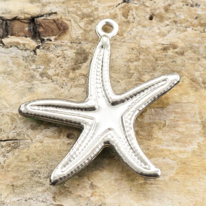 Berlock Sjöstjärna i Rostfritt stål 20x22 mm, Grön/Stålfärg (st)