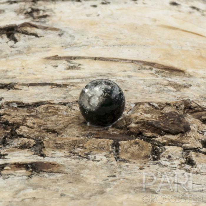 Krackelerad glaspärla rund 6 mm, Svart/Klar (40st)