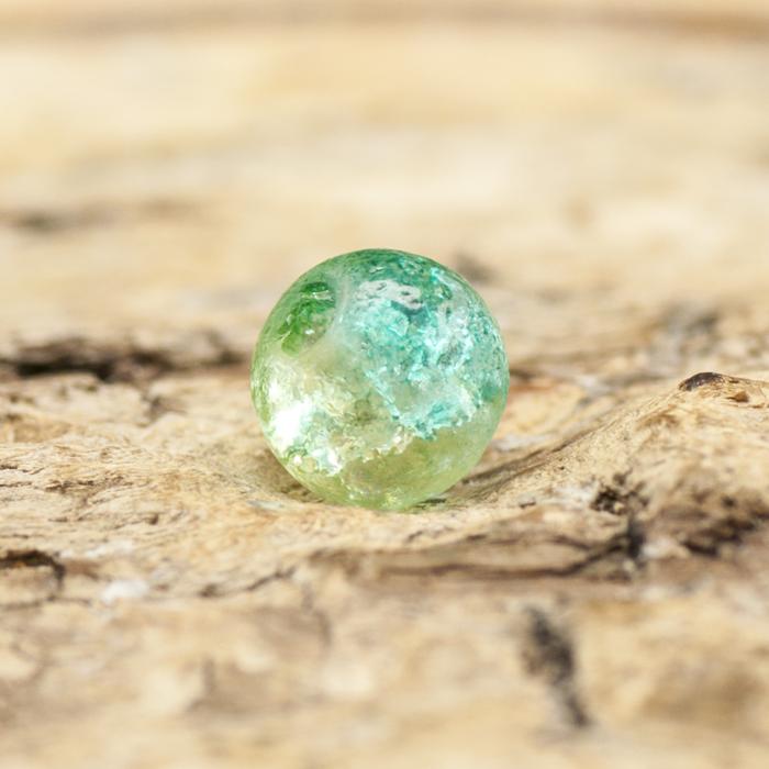 Krackelerad glaspärla rund 4 mm, Turkos/Gul (60st)
