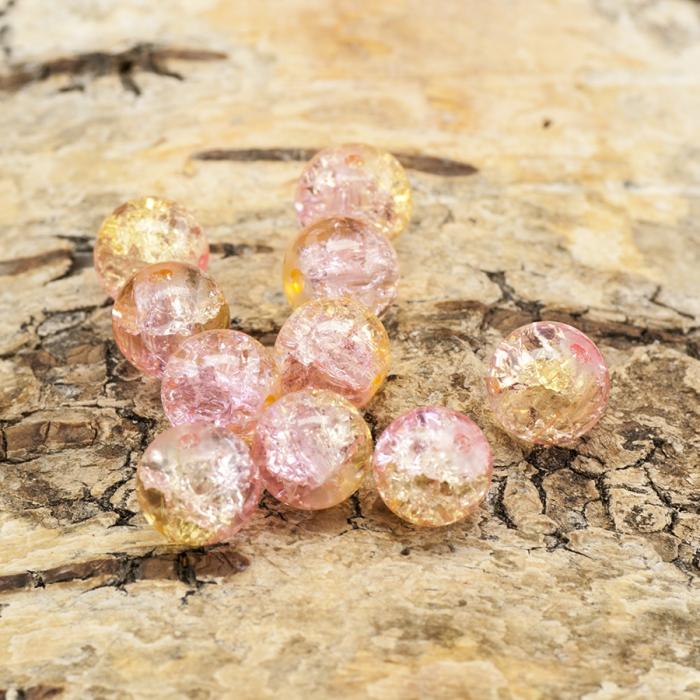 Krackelerad glaspärla rund 8 mm, Vit/Gul/Rosa (20st)