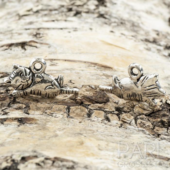 Berlock Katt 20x11 mm, Antiksilver (5st)