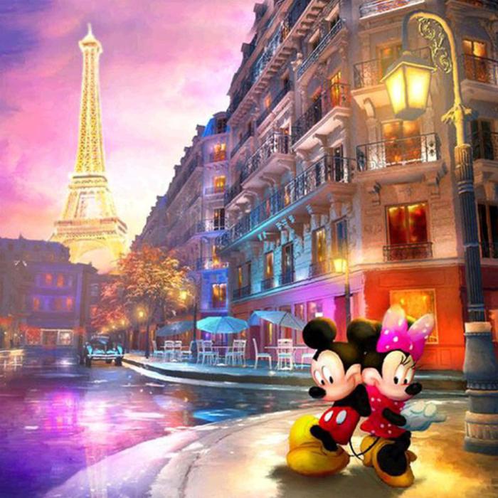 Diamond Painting Canvas 50 x 40 cm, Musse och Mimmi i Paris