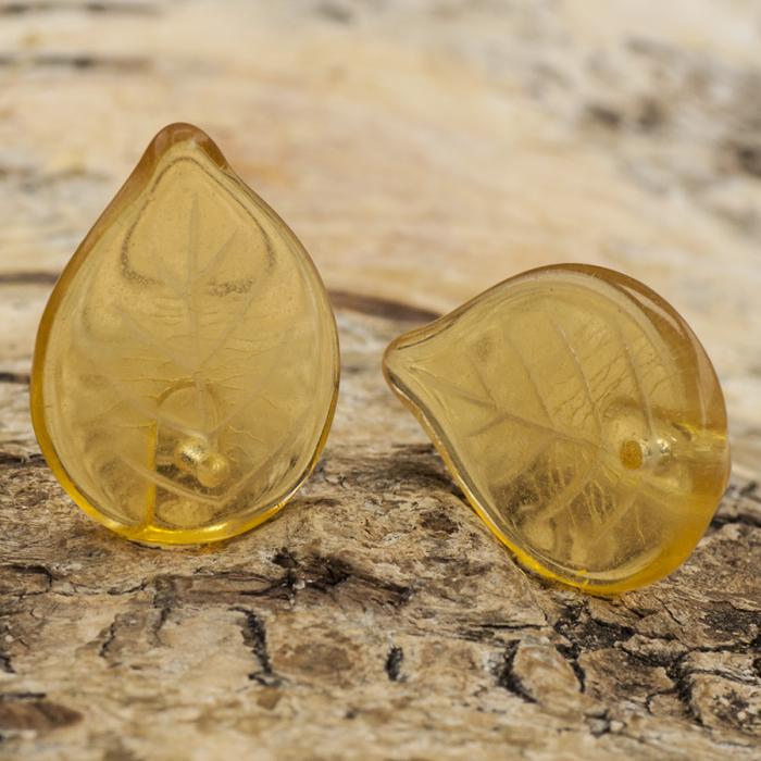 Glaslöv 14x18 mm, Gul (10st)