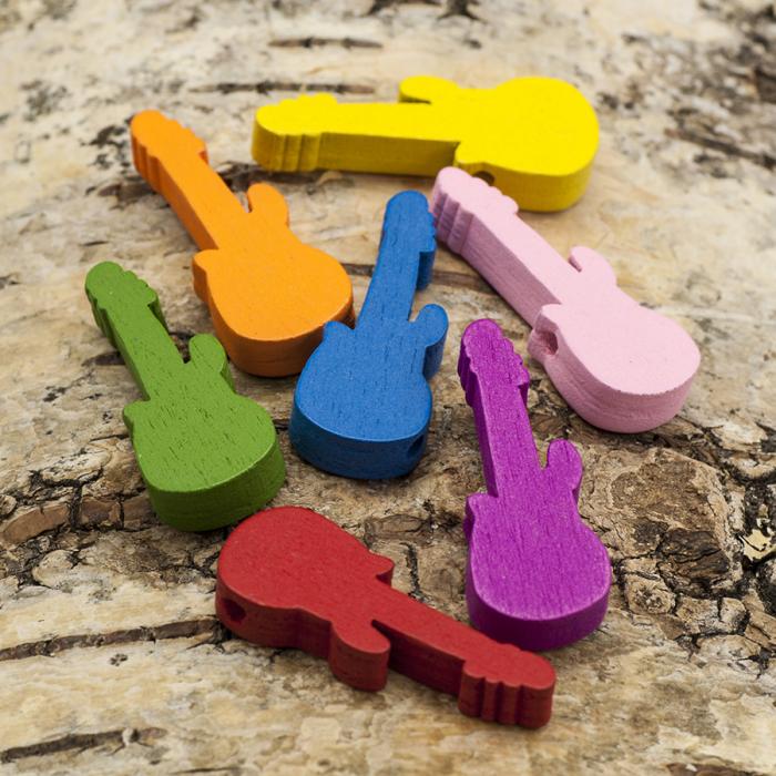 Träpärla Gitarr 11,5x30 mm, Färgmix (10st)