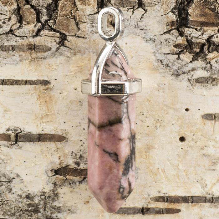 Hänge Bullet rodonit 37-40x12 mm, Rosa/Svart/Platinafärg (st)