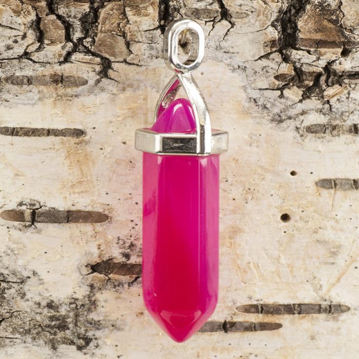Hänge Bullet naturlig agat 37-40x12 mm, Cerise/Platinafärg (st)