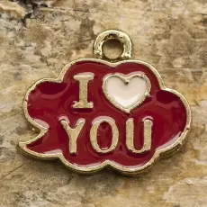 Berlock "I LOVE YOU" 16x14mm, Röd/Rosa/Guldfärg (st)