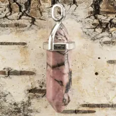 Hänge Bullet rodonit 37-40x12 mm, Rosa/Svart/Platinafärg (st)