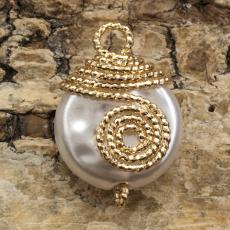 Kopparprydd pärla 12x18 mm, Vit/Guld (st)