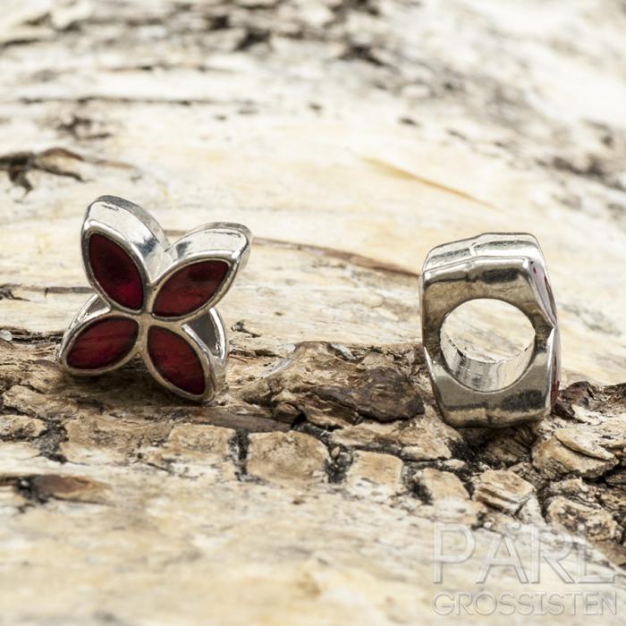 Ormlänkspärla emalj 10x8 mm, Rödmetallic/Antiksilver (st)