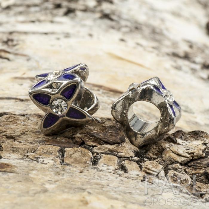 Ormlänkspärla emalj/strass 10x9 mm, Lila/Antiksilver (st)