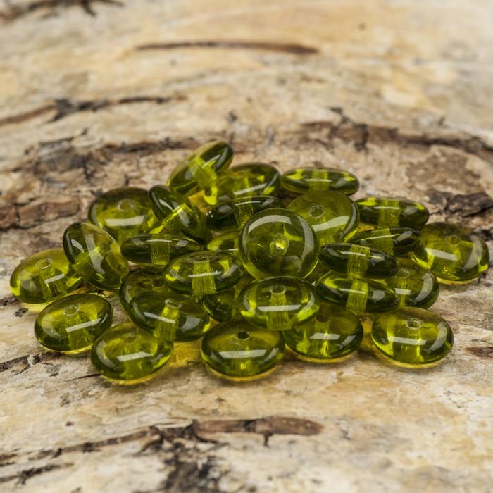 Platt glaspärla 8 mm, Grön (40st)