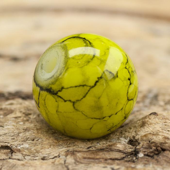 Glaspärla spraymålad 8 mm, Gröngul/Svart (20st)