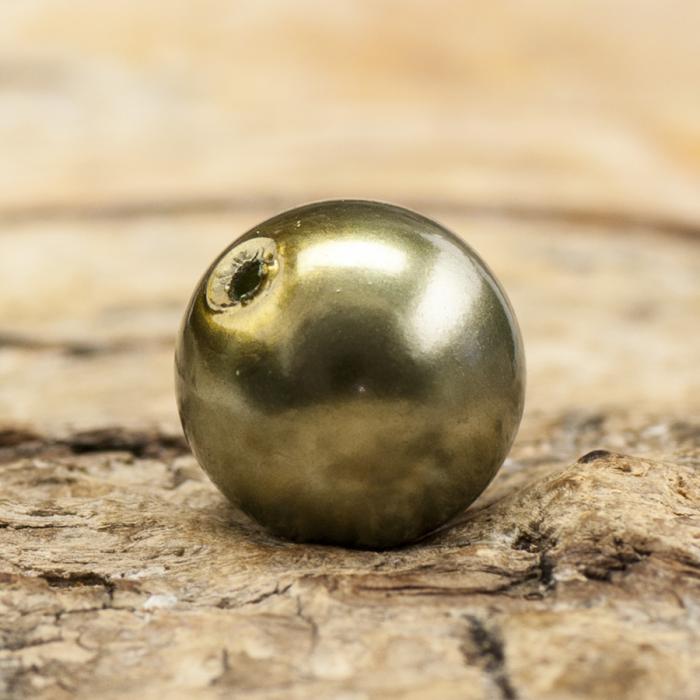 Vaxad glaspärla 8 mm, Mörk olivgrön (20st)