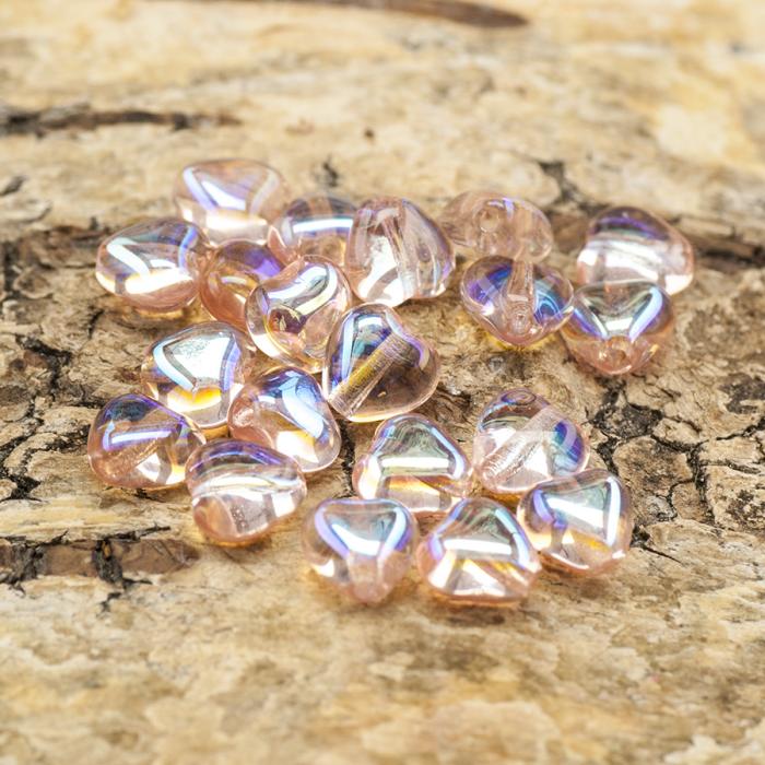 Glaspärla Hjärta 6x5,5 mm, Rosa AB (20st)