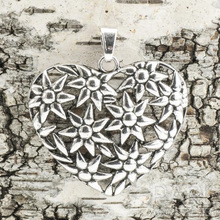 Hänge Blomhjärta 59x66x9 mm, Antiksilver (st)