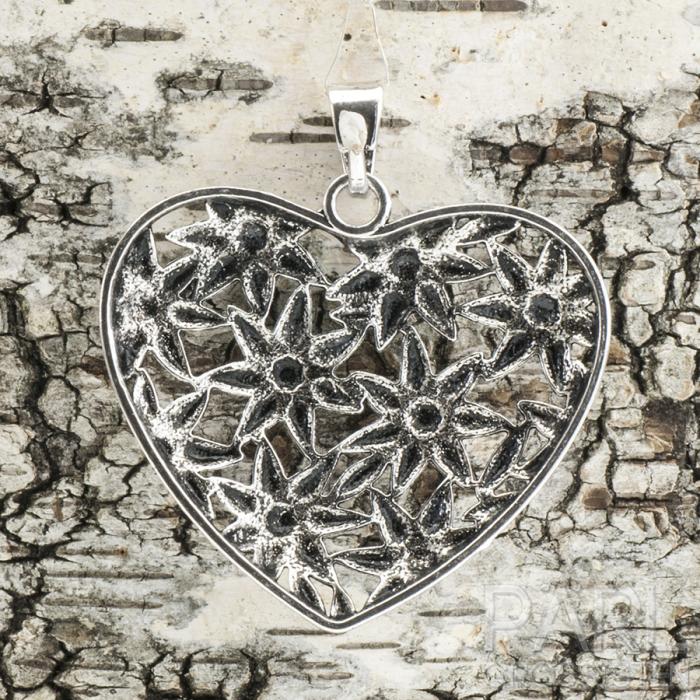 Hänge Blomhjärta 59x66x9 mm, Antiksilver (st)