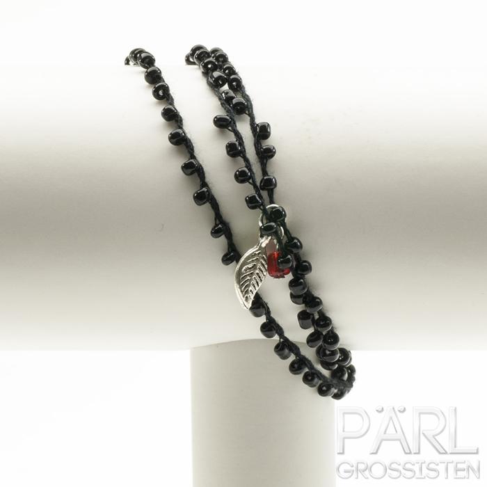 Polyestertråd med seed beads 3 mm, Svart (meter)
