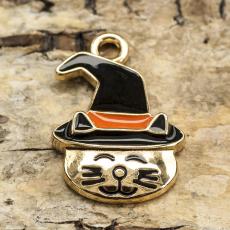 Berlock Häxkatt 15x24 mm, Svart/Orange/Guldfärg (st)