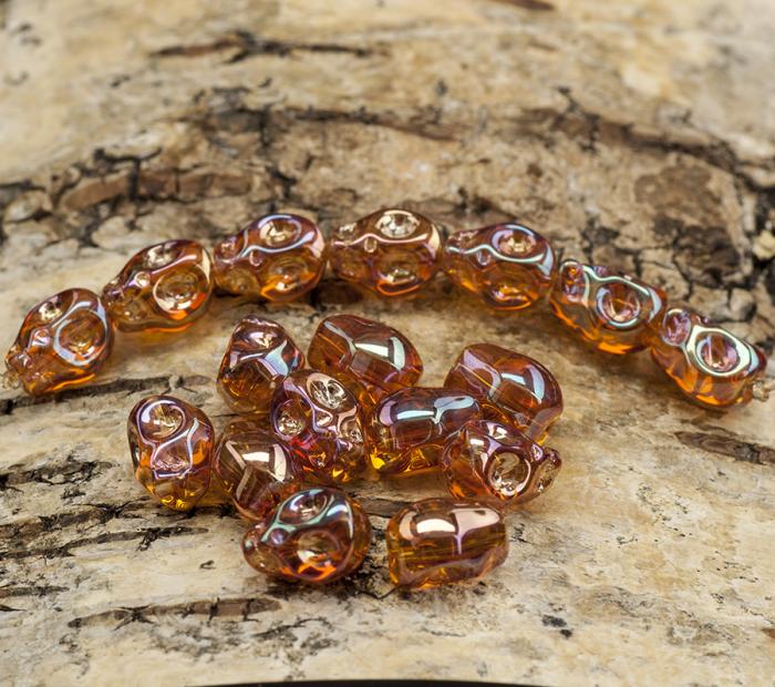 Glaspärla Döskalle 10x8 mm, Orange AB (5st)