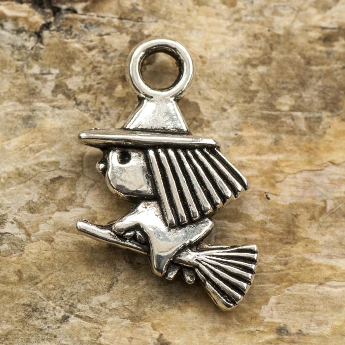 Berlock Häxa med kvast 10x13 mm, Antiksilver (5st)