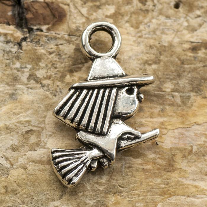 Berlock Häxa med kvast 10x13 mm, Antiksilver (5st)