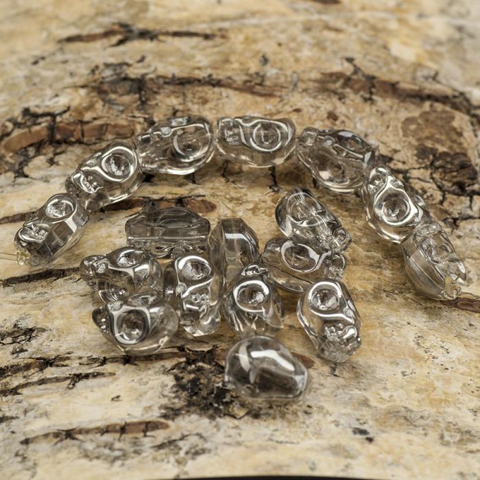 Glaspärla Döskalle 10x8, Silvergrå (5st)
