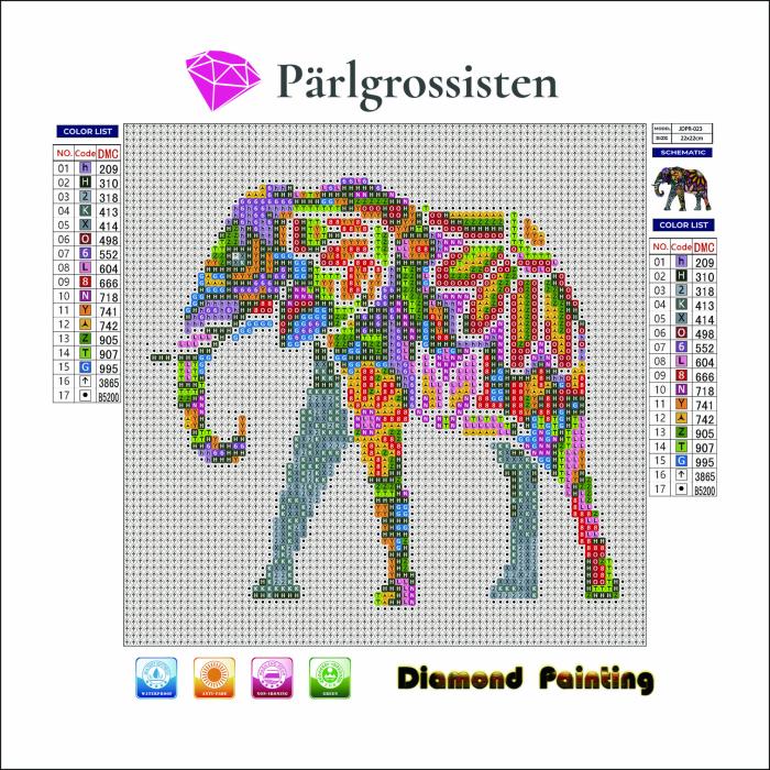 Diamond Painting Canvas 22 x 22 cm, Elefant